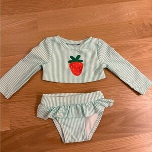 Cat & Jack Two-Piece Swimsuit (mint stripe with strawberry)